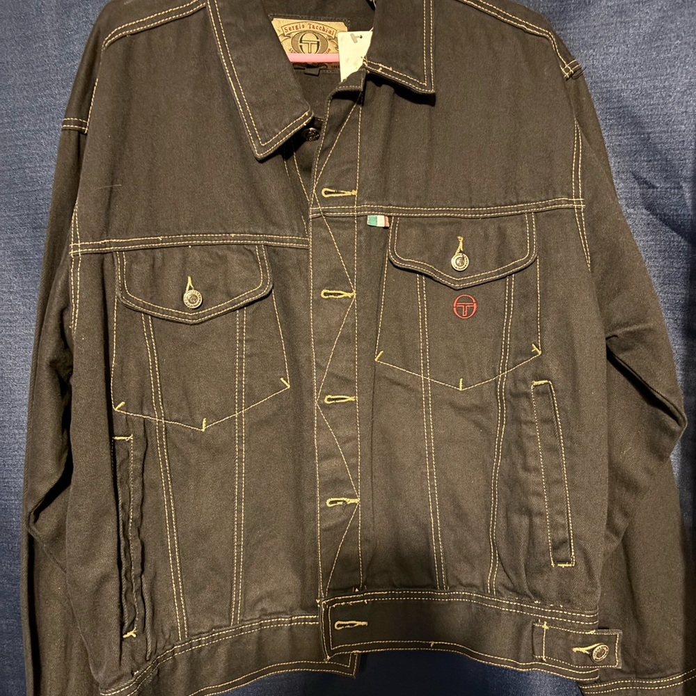 Sergio Tacchini Black Denim Jacket with Contrast Stitching